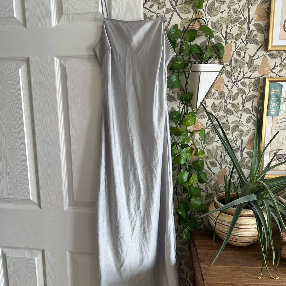 Square Necklined Gray Slip Dress
